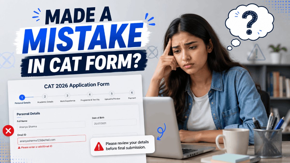 A CAT 2026 application form on screen with a correction being made to the uploaded photograph.