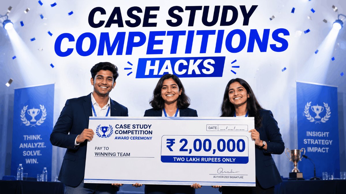 Student team presenting a business case solution to a panel of corporate judges.