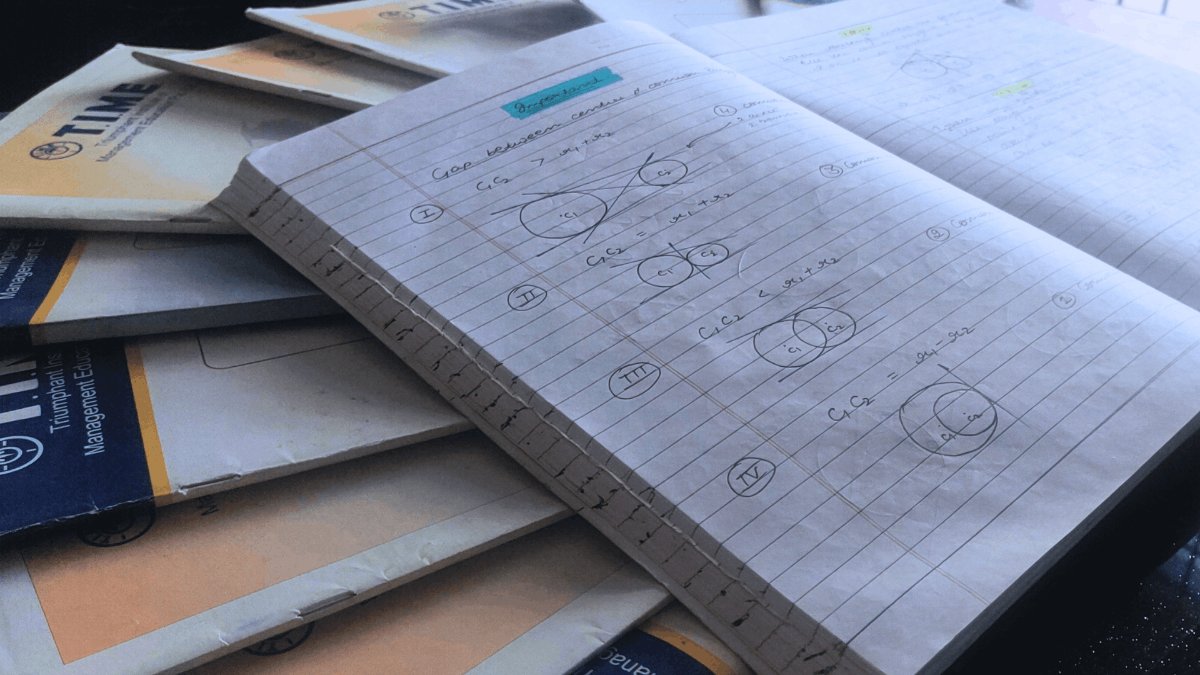 A student's CAT preparation desk with a daily planner, a timer and practice books.