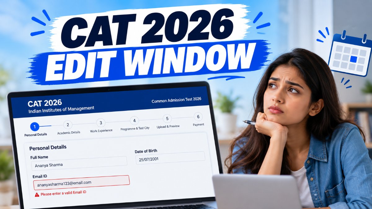 A CAT 2026 application form on a laptop screen with the photograph, signature and test city fields open for editing.
